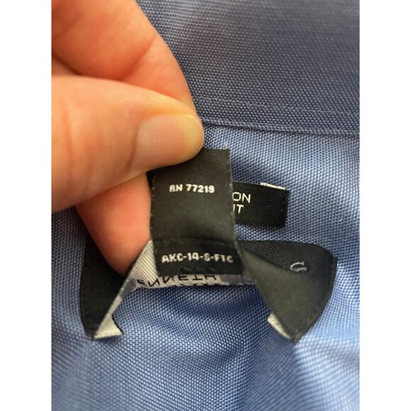 Kenneth Cole Awearness Mens Neck 18.5 LongSleeve ButtonUp Non Iron Slim Fit Blue - Picture 4 of 10